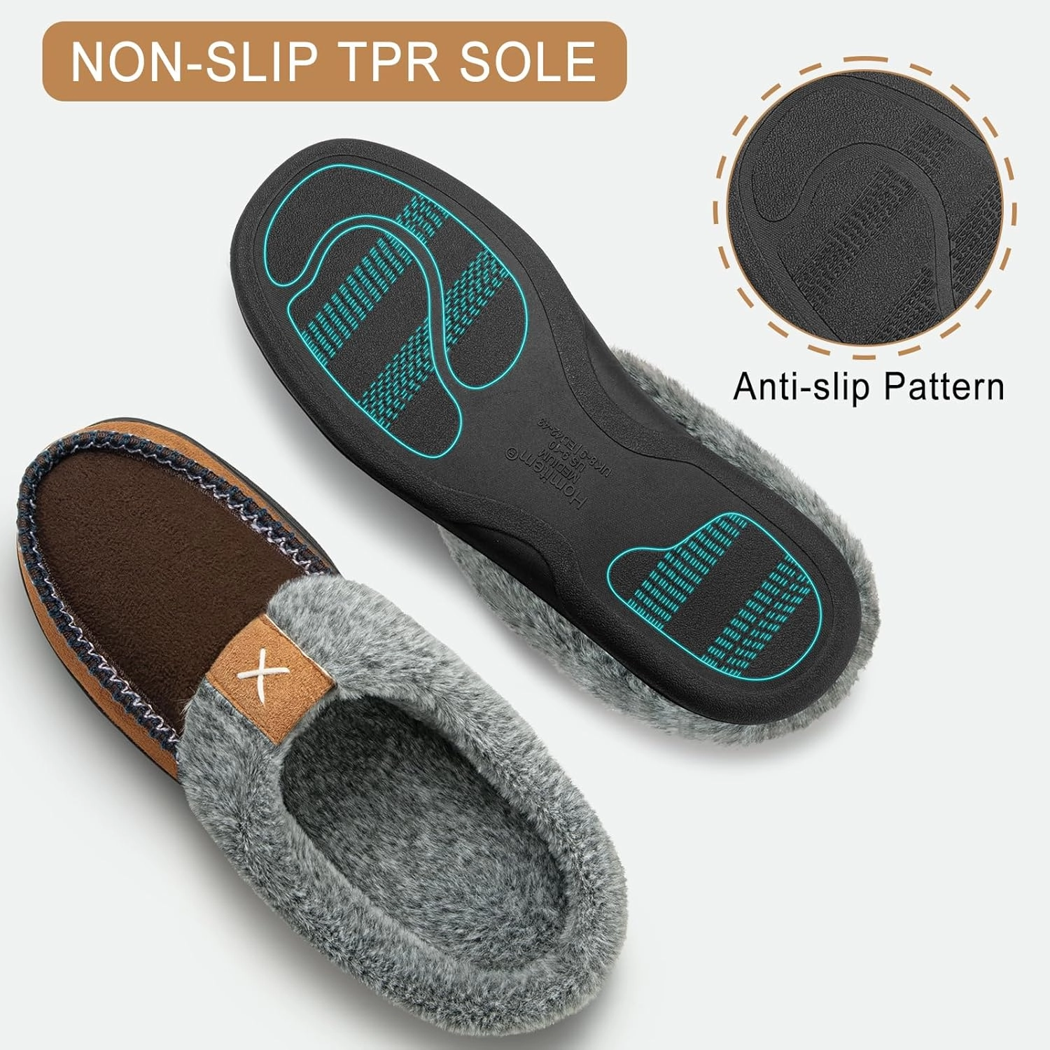 Homitem Men's Memory Foam Slippers,Fuzzy Wool-Like Plush Fleece Lined House Shoes Indoor Outdoor Slippers for men, Anti-Skid Rubber Sole Home Bedroom Slippers