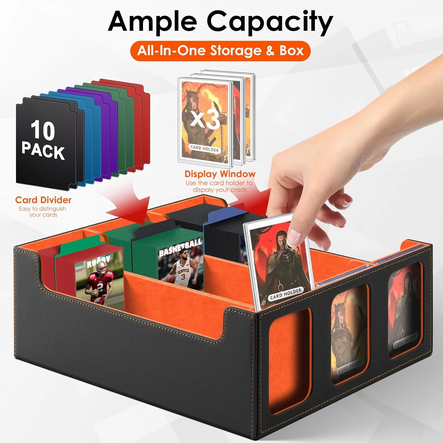 Homthy Card Deck Case with Commander Display Windows, Trading Card Storage Box Magic Commander Fits 2000  Unsleeved Cards Fit for MTG TCG and Sport Cards