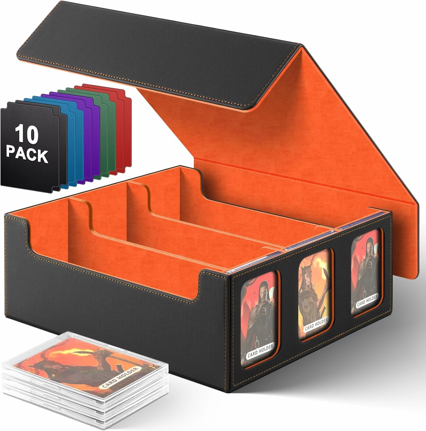 Homthy Card Deck Case with Commander Display Windows, Trading Card Storage Box Magic Commander Fits 2000  Unsleeved Cards Fit for MTG TCG and Sport Cards