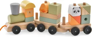 HONEY JOY Wooden Train Set, 3 Pcs Stacking Train Cars with Cute Blocks, Classic Montessori Educational Toy for Toddlers, Train Toys for Boys Girls