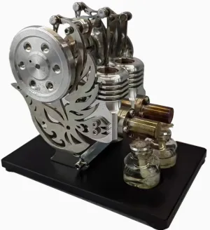 Hot Air Stirling Engine Model Kit, Dual Cylinder Dual Piston Hot Air Engine Kit That Runs, Metal Stirling Engine Kit Science Education Kit Toy Gift for Adults
