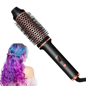 Hot Curling Brush, 1.5" Dual PTC Heated Round Brush for Curly and Straightening Hair, Multiple Temp Control, 3 in 1 Hot Air Styler and Rotating Brush for Travel, Daily Life (Black)