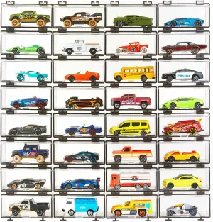 Hot Wheels Display Case: Stackable Toy Car Storage, Transparent Organizer for Matchbox & Hot Wheels 1/64 Scale Diecast Cars (32 Packs, Dark Tint Case Only)