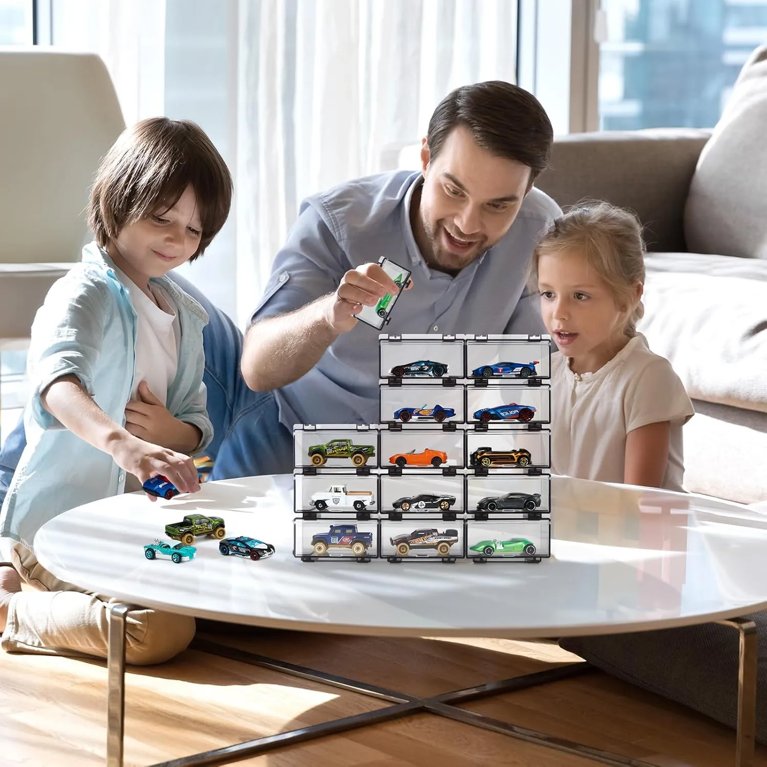 Hot Wheels Display Case: Stackable Toy Car Storage, Transparent Organizer for Matchbox & Hot Wheels 1/64 Scale Diecast Cars (32 Packs, Dark Tint Case Only)