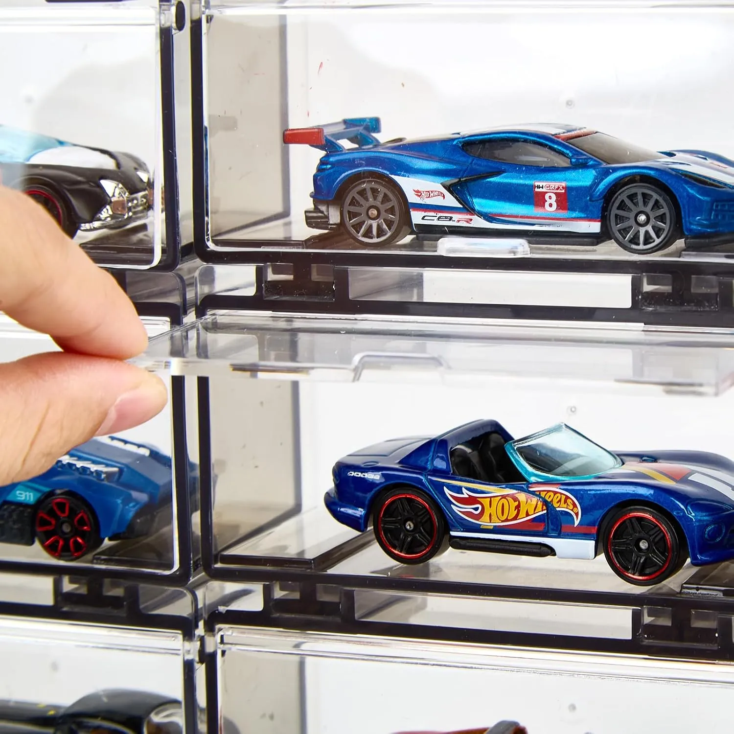 Hot Wheels Display Case: Stackable Toy Car Storage, Transparent Organizer for Matchbox & Hot Wheels 1/64 Scale Diecast Cars (32 Packs, Dark Tint Case Only)
