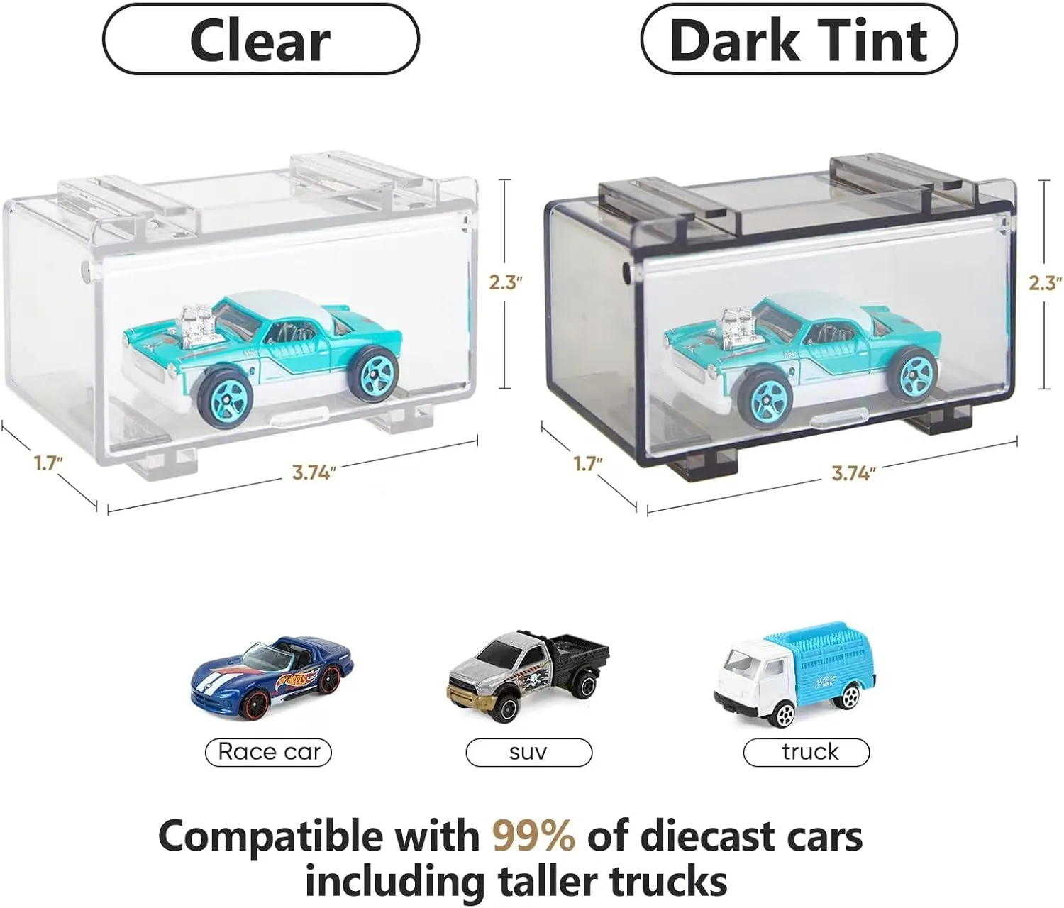 Hot Wheels Display Case: Stackable Toy Car Storage, Transparent Organizer for Matchbox & Hot Wheels 1/64 Scale Diecast Cars (32 Packs, Dark Tint Case Only)