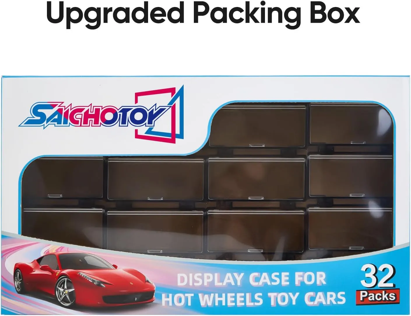 Hot Wheels Display Case: Stackable Toy Car Storage, Transparent Organizer for Matchbox & Hot Wheels 1/64 Scale Diecast Cars (32 Packs, Dark Tint Case Only)