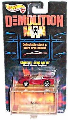 Hot Wheels - Demolition Man (Sci-Fi Action Film/Sylvester Stallone/Wesley Snipes) - Corvette Sting Ray III (Dark Red Open Top Convertible) Car Replica w/Bonus Stackable Cryo-Cube Storage Unit and
