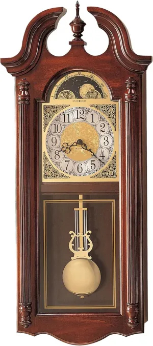 Howard Miller Fenwick Wall Clock – Wooden Pendulum Clock Swan Neck, Dual Chimes & Moon Phase, Antique Style Wall Clock for Living Room or Dining Room, Battery Operated, Vintage Design Home Decor