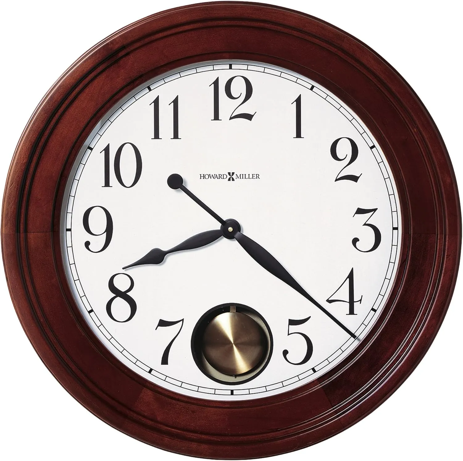 Howard Miller Griffith Wall Clock - Large Analog Wall Clock with Quartz Movement and Pendulum, Wooden Frame, Glass Crystal Shields, Battery Operated - for Living Room, Office, Kitchen, and Home Décor