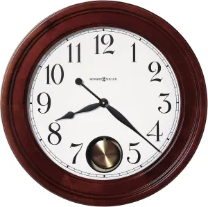 Howard Miller Griffith Wall Clock - Large Analog Wall Clock with Quartz Movement and Pendulum, Wooden Frame, Glass Crystal Shields, Battery Operated - for Living Room, Office, Kitchen, and Home Décor