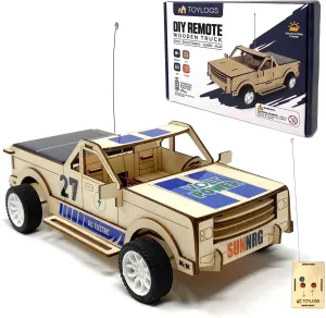 Hybrid RC Solar Car Kit - DIY 3D Puzzle Wooden Toy Truck with Remote Control, Solar & Battery Powered - STEM Projects for Kids and Adults
