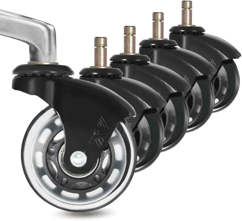 IKEA Office Chair Wheels Replacement for Hardwood Floor and Carpet, 10mm Stem Size, 2.5" Roller Blade Style, Replacement Rubber Chair Casters Set of 5 (Black/Clear)