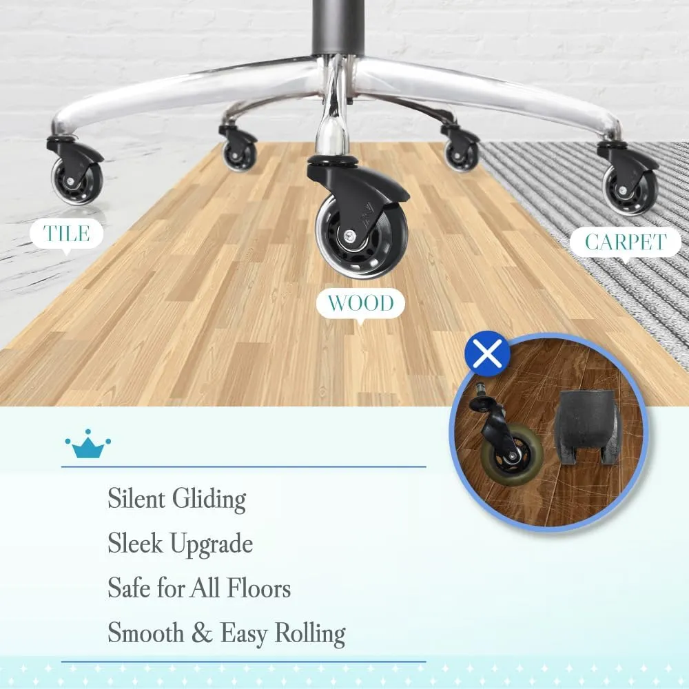 IKEA Office Chair Wheels Replacement for Hardwood Floor and Carpet, 10mm Stem Size, 2.5" Roller Blade Style, Replacement Rubber Chair Casters Set of 5 (Black/Clear)