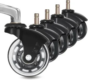 IKEA Office Chair Wheels Replacement for Hardwood Floor and Carpet, 10mm Stem Size, 2.5" Roller Blade Style, Replacement Rubber Chair Casters Set of 5 (Black/Clear)
