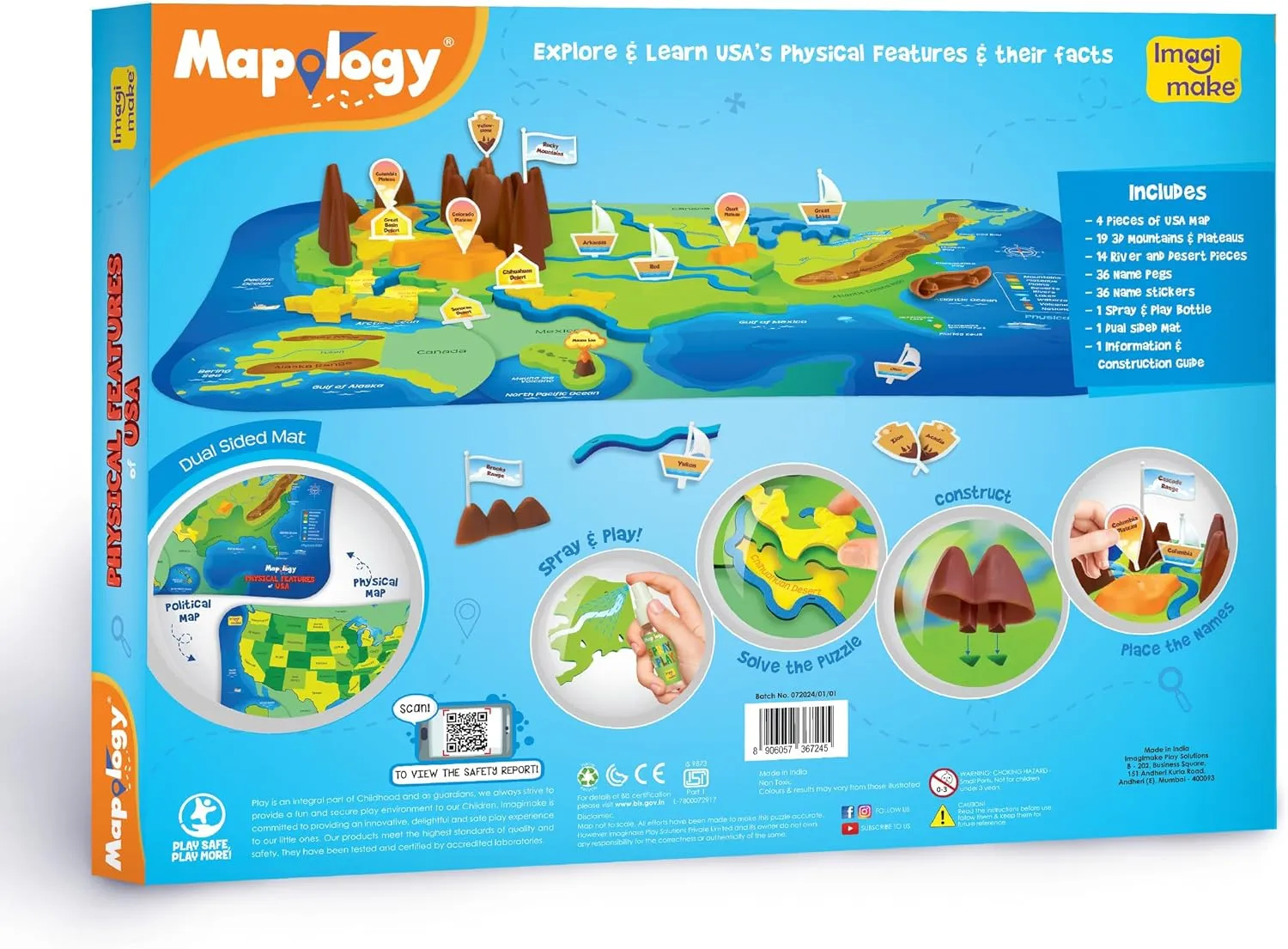 Imagimake Mapology Physical Features USA Puzzle | Mountains, National Parks, Rivers & Lakes 3D Puzzle for Kids 8-10 | Educational Toys | Classroom Must-Haves | Learning Gift for Kids Age 8-12