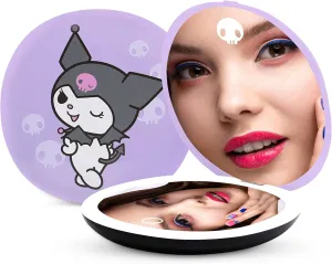Impressions Vanity Kuromi Portable Round LED Compact Mirror for Purse, Lighted Travel Makeup Mirror with 3X Magnification, Daylight LED Lighting, Adjustable Brightness and Soft Touch Sensor