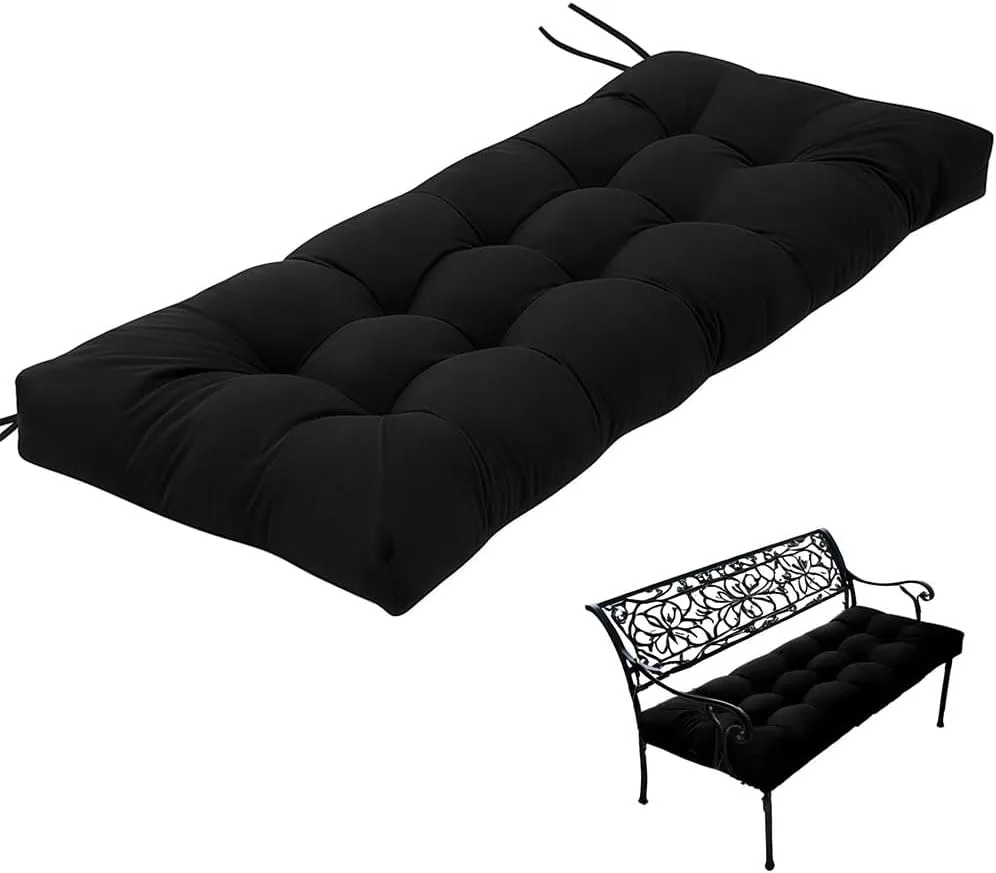 Indoor/Outdoor Bench Cushion Cotton Garden Furniture Loveseat Cushion, Patio Wicker Seat Cushions for Lounger Garden Furniture Patio Lounger Bench (Black, 39.3 * 19.6in)