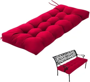 Indoor/Outdoor Bench Cushion Cotton Garden Furniture Loveseat Cushion, Patio Wicker Seat Cushions for Lounger Garden Furniture Patio Lounger Bench (Wine Red, 39.3 * 19.6in)