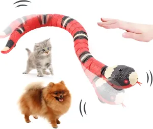Induction Rechargeable Realistic Snake Toy, Auto Sense Obstacle Electric Snake for Pets and Kids, Prank Prop for Halloween, Christmas, Birthday (Red)