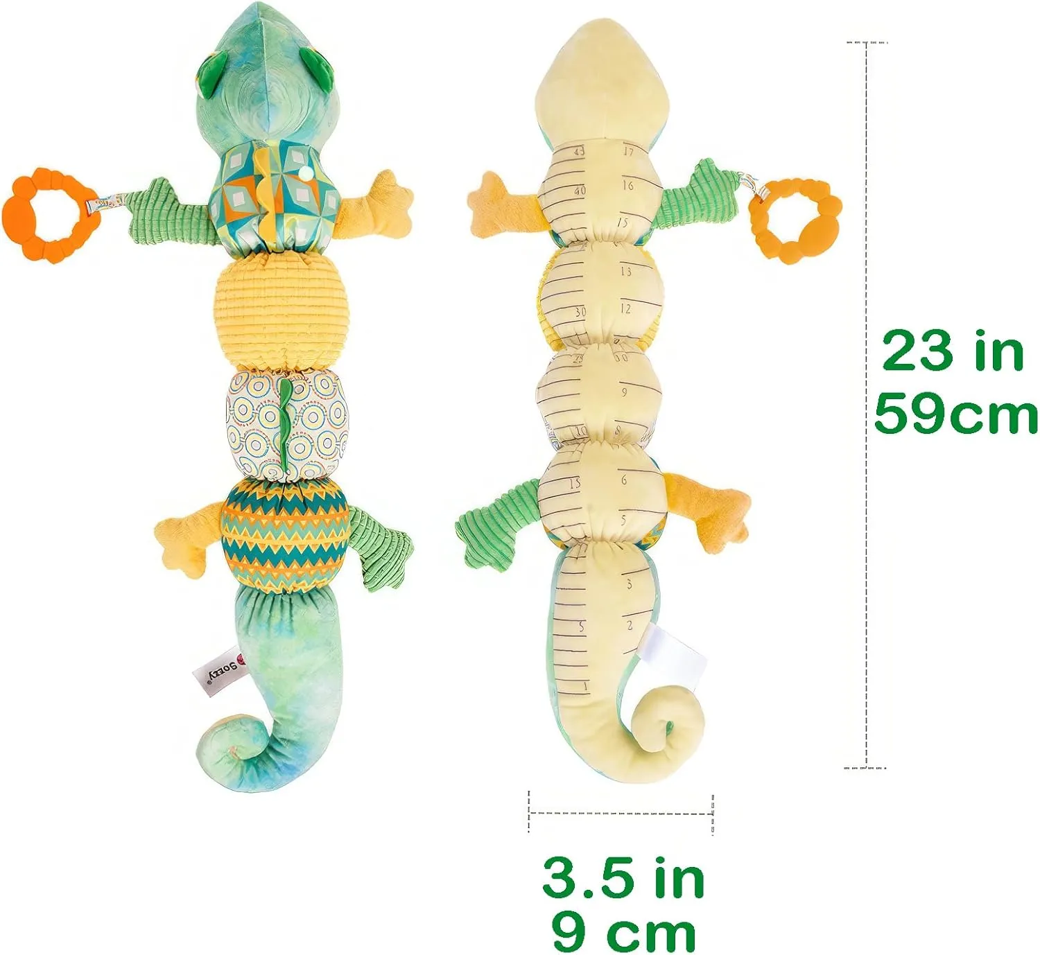 Infant Musical Stuffed Animal Toys, Activity Soft Sensory Toy with Baby Teething Toys, Crinkle Sound and Rattles, Tummy Time for Newborn 0 3 6 12 Months Boys Gift Chameleon(Green)