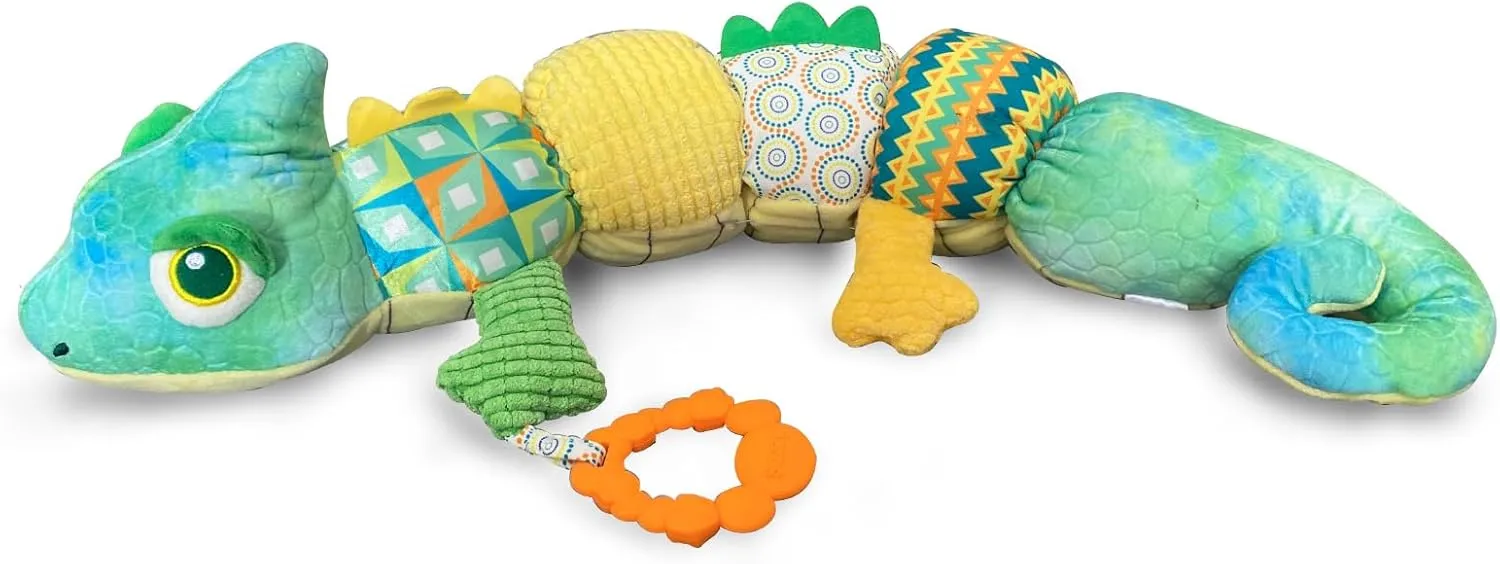 Infant Musical Stuffed Animal Toys, Activity Soft Sensory Toy with Baby Teething Toys, Crinkle Sound and Rattles, Tummy Time for Newborn 0 3 6 12 Months Boys Gift Chameleon(Green)