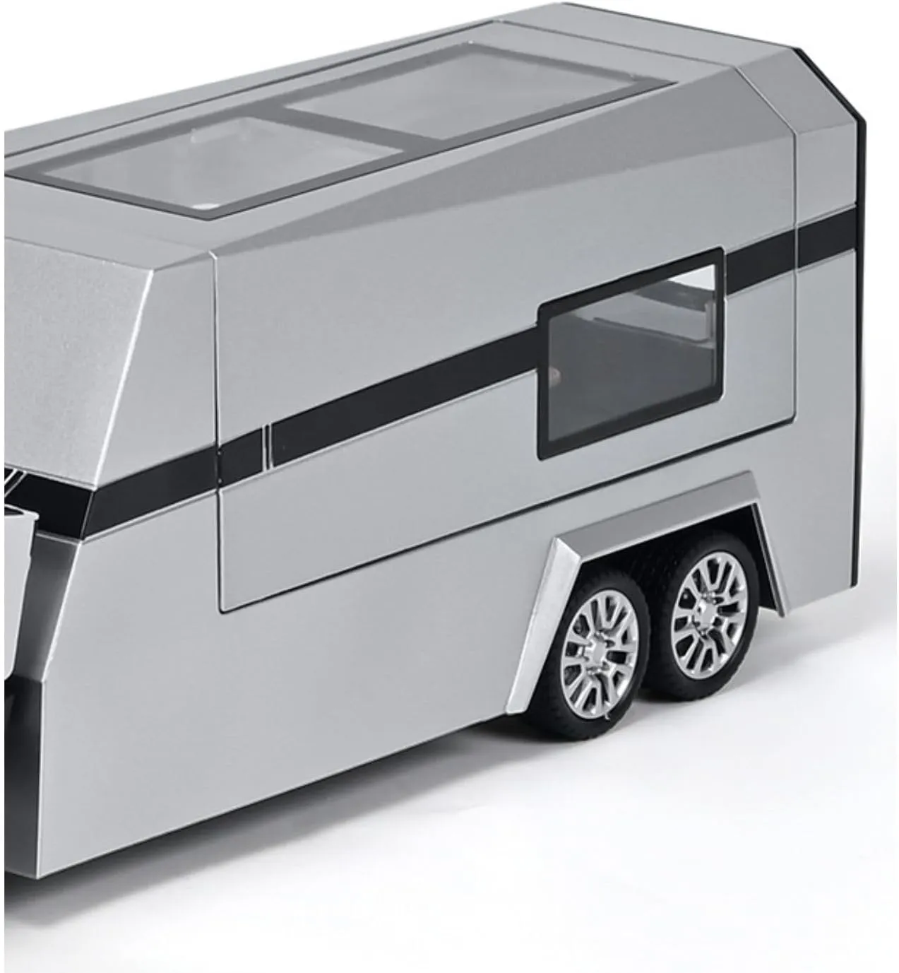 INGQU® Upgraded 1:24 Diecast Pickup Truck with RV Motorcycle, 3-in-1 Alloy Truck Toy Model Kit, Pull-Back Race Car, Ideal Gift for Boys Aged 3 , Silver