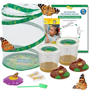 Insect Lore Butterfly Garden | 10 Live Baby Caterpillars | Habitat, Feeder, Chrys-A-Lid Logs, STEM Journal Included | Raise and Release Painted Lady Butterflies