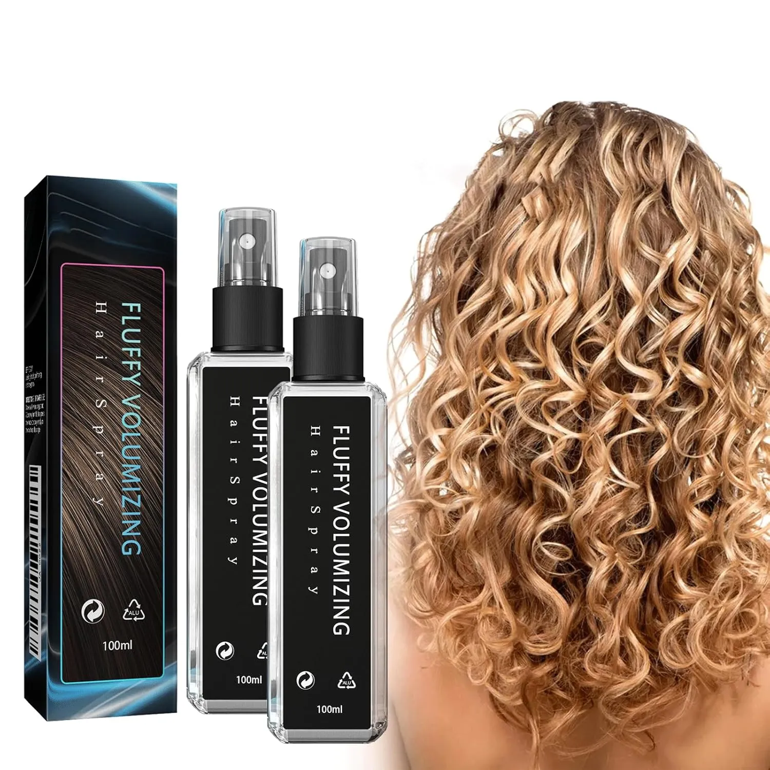 Instntaeous Natural Plant Protein Hair Thickening Spray, Fluffy Volumizing Hair Spray, Volume and Hair Thickene Hairspray, Dry and Non-sticky, Can Be Used for Permed and Straight Hair (2PCS)
