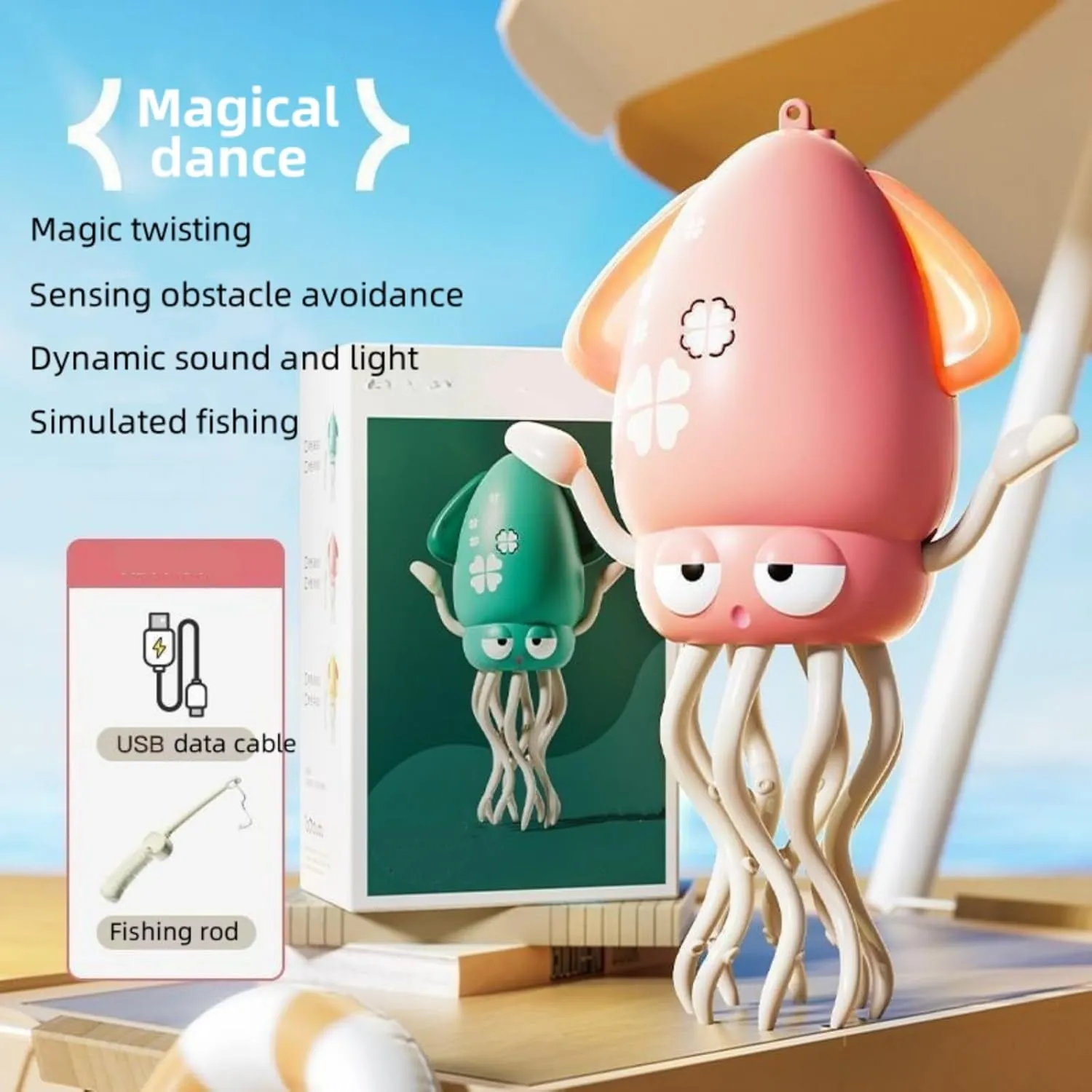 Intelligent Electric Dancing Octopus Toy - Auto Obstacle Avoidance, 8-Legged Crawling, LED Light Show with Music | Interactive Crazy Twisting Robot Toy for Kids & Pets (Cats/Dogs) (Pink)