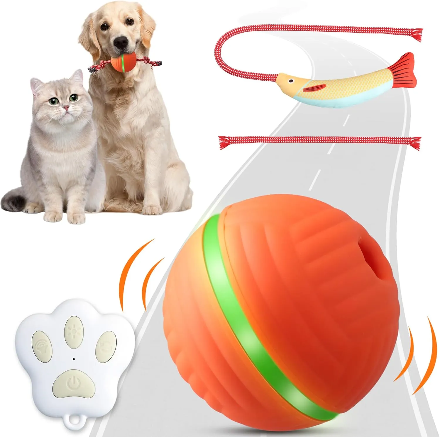 Interactive Dog Ball Moves on Its Own, Remote Control Interactive Toys, Vibrating, Smart Jumping, Automatic Moving, Bouncing Ball for Dogs & Cats, Type-C Rechargeable Rolling Toy for Pets (Fish)