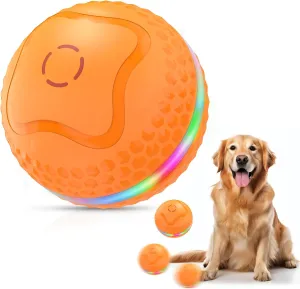 Interactive Dog Toys Ball, Automatic Rolling Toy, Lively pet Ball for Medium/Large Dogs to Relieve Boredom, Activated Automatic Motion Dog Balls Toy with LED Flash, USB Rechargeable (Orange)