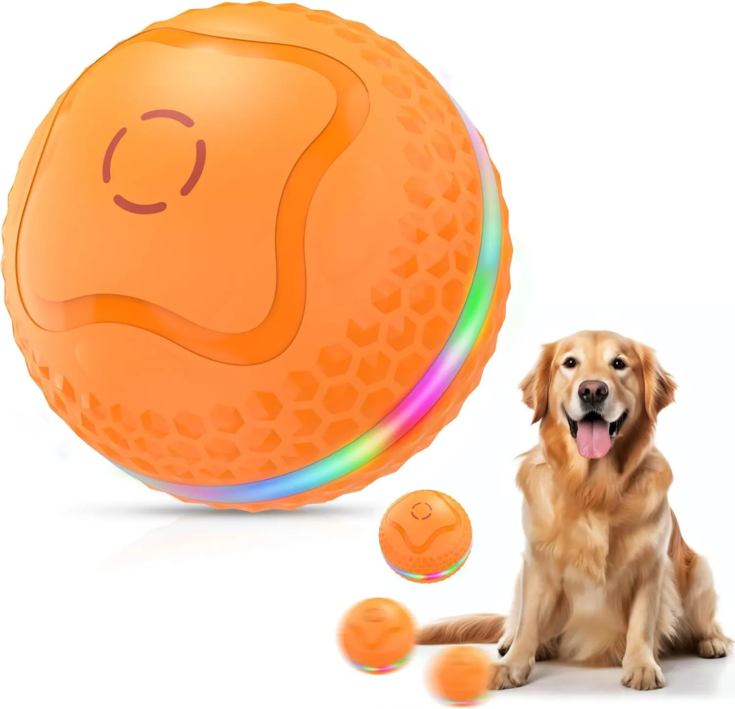 Interactive Dog Toys Ball, Automatic Rolling Toy, Lively pet Ball for Medium/Large Dogs to Relieve Boredom, Activated Automatic Motion Dog Balls Toy with LED Flash, USB Rechargeable (Orange)