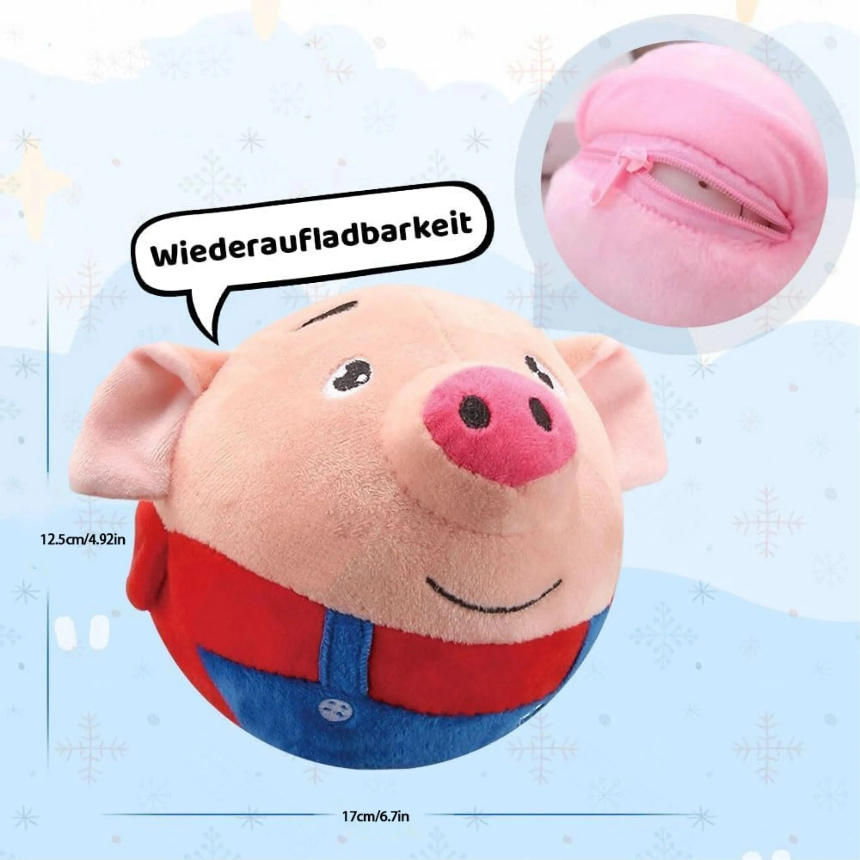 Interactive Plush Pig Dog Toy with Sound – USB Rechargeable Fabric Pet Bouncing Ball