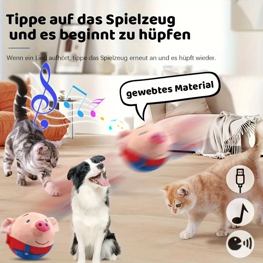 Interactive Plush Pig Dog Toy with Sound – USB Rechargeable Fabric Pet Bouncing Ball
