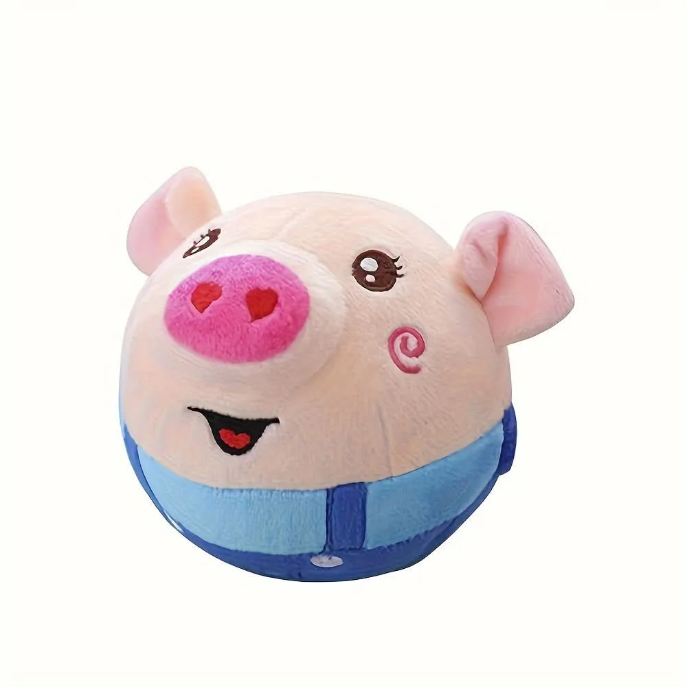 Interactive Plush Pig Dog Toy with Sound – USB Rechargeable Fabric Pet Bouncing Ball