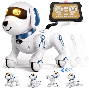 Interactive RC Dog Robot Toy, Programmable Smart Dancing Pet with Sound and LED Eyes