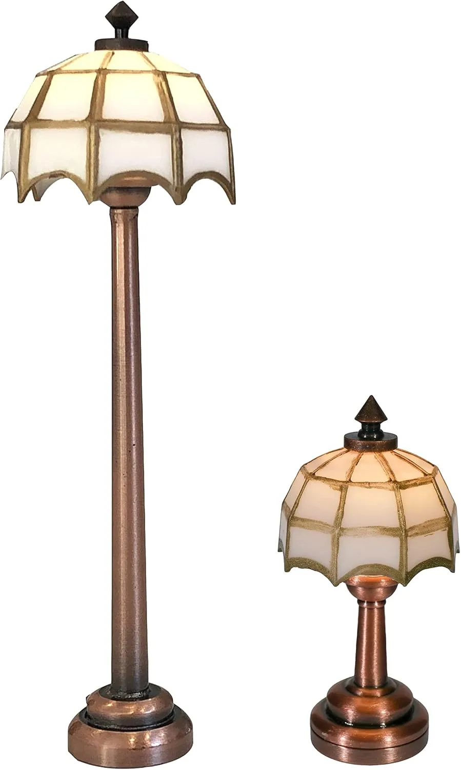 Inusitus Miniature Dollhouse Floor & Table Lamp, Set of 2, LED Mini Lamp for Dolls House Furniture - Functional - 1/12 Scale