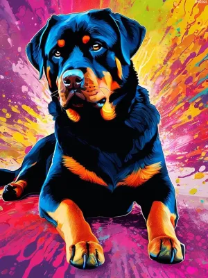 IPISSOI Colorful Animals Diamond Painting, Adult Interactive Handmade Figures Happy Rottweiler Dog Diamond Craft, Dog Diamond Painting Kit for Room, Bathroom Decoration or Gift 12x16inch