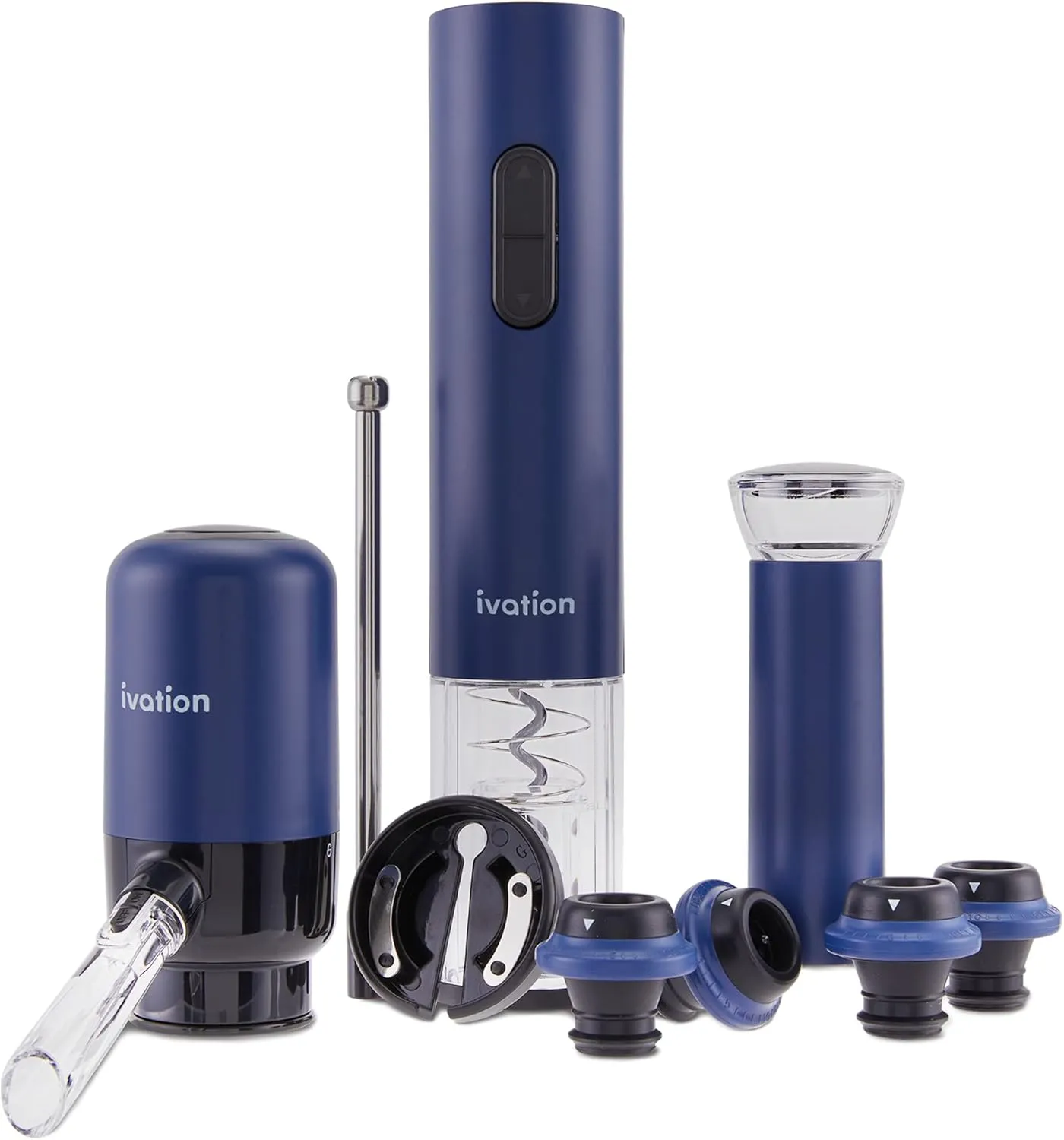 Ivation All-in-One Wine Gift Set – Includes Electric Bottle Opener, Aerator Dispenser, Preserver Pump, 2 Cork Stoppers, Foil Cutter & Gift Box