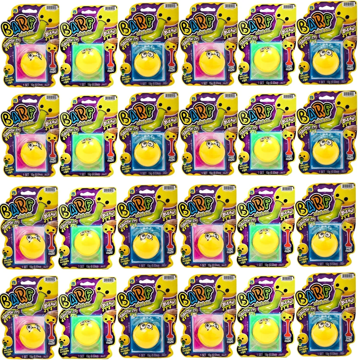 JA-RU Barf Ooze Ball Vomit Slime Squeeze Toy (24 Assorted) Throw Up Squishy Toy for Kids Stress Relief. Funny Stress Balls. Bulk Party Favors & Pranks. 5299-24p