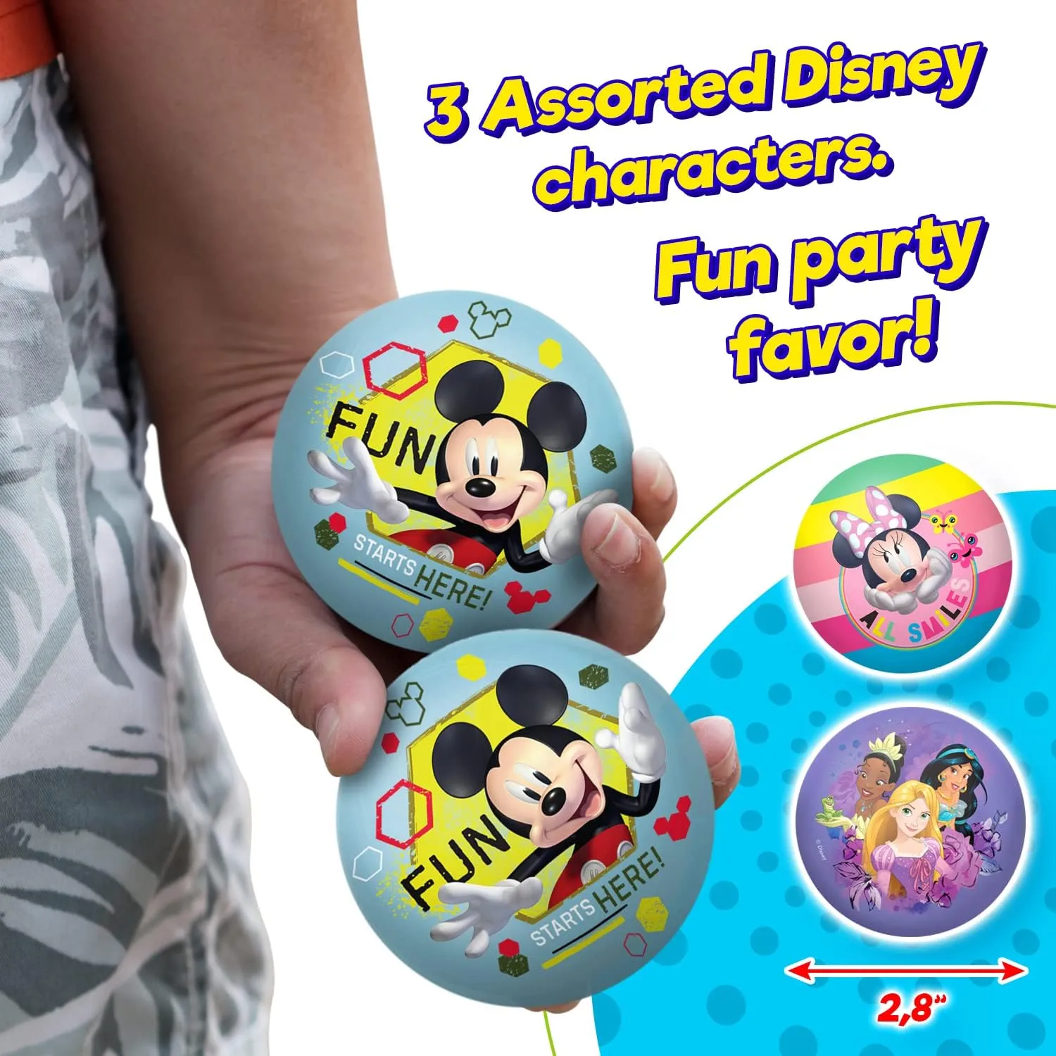 JA-RU Disney Squeeze Stress Balls (24 Units Assorted) Mickey Minnie & Princess Soft Foam PU Ball Stress Reliver Fidget Toys Birthday for Kids, Toddlers Play Ball Favorite Games ABC-6902-24
