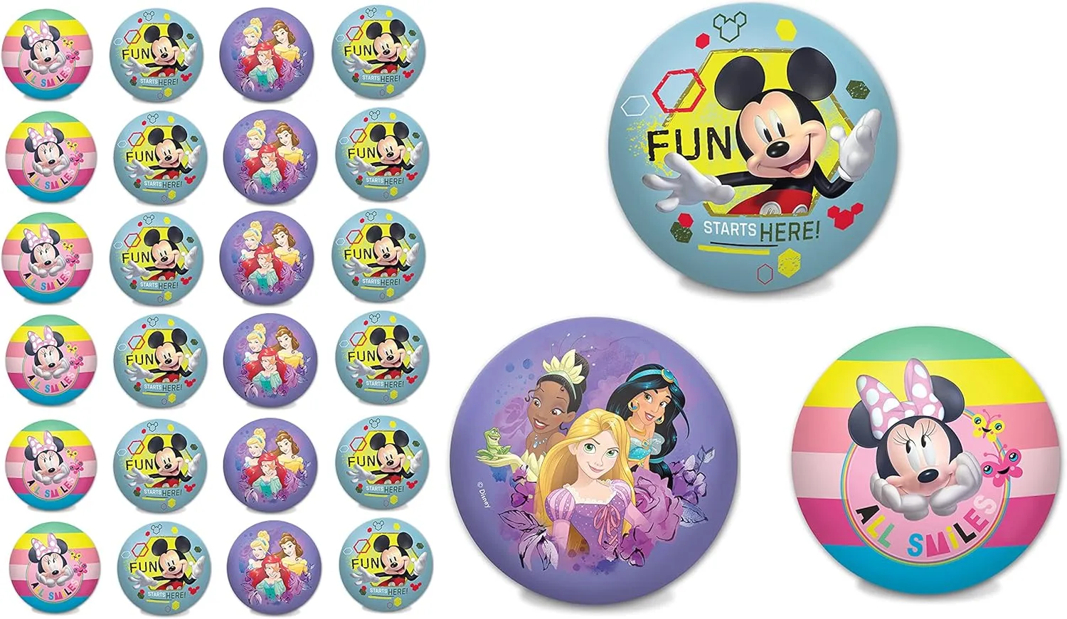 JA-RU Disney Squeeze Stress Balls (24 Units Assorted) Mickey Minnie & Princess Soft Foam PU Ball Stress Reliver Fidget Toys Birthday for Kids, Toddlers Play Ball Favorite Games ABC-6902-24