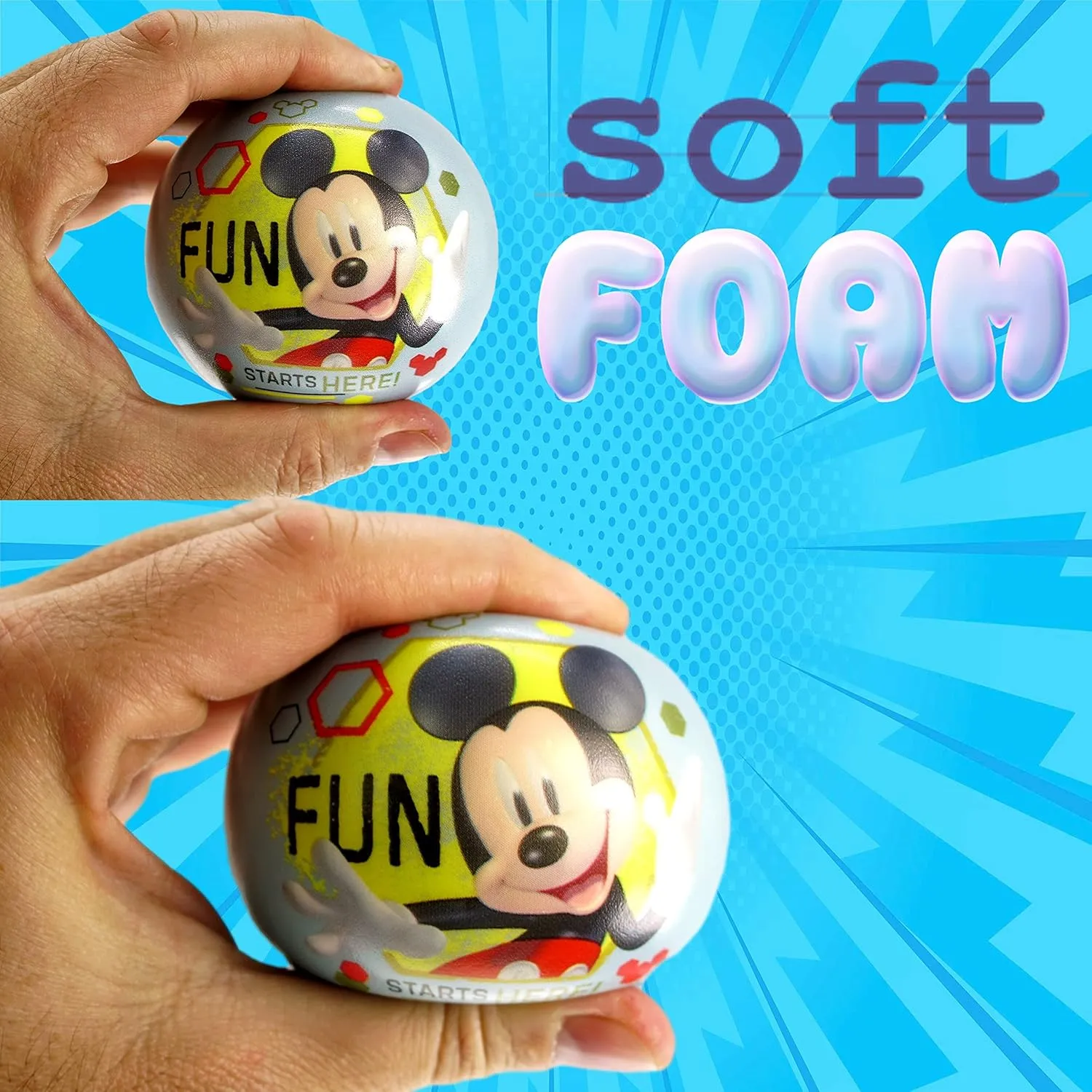 JA-RU Disney Squeeze Stress Balls (24 Units Assorted) Mickey Minnie & Princess Soft Foam PU Ball Stress Reliver Fidget Toys Birthday for Kids, Toddlers Play Ball Favorite Games ABC-6902-24