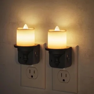 JandCase Flameless Candle Night Light, 2 Pack Night Lights Plug into Wall, 3000K Soft White, 0-100LM Dimmable Nightlight, Dusk to Dawn Sensor Light for Dinning Room, Living Room, Bathroom, Hallway