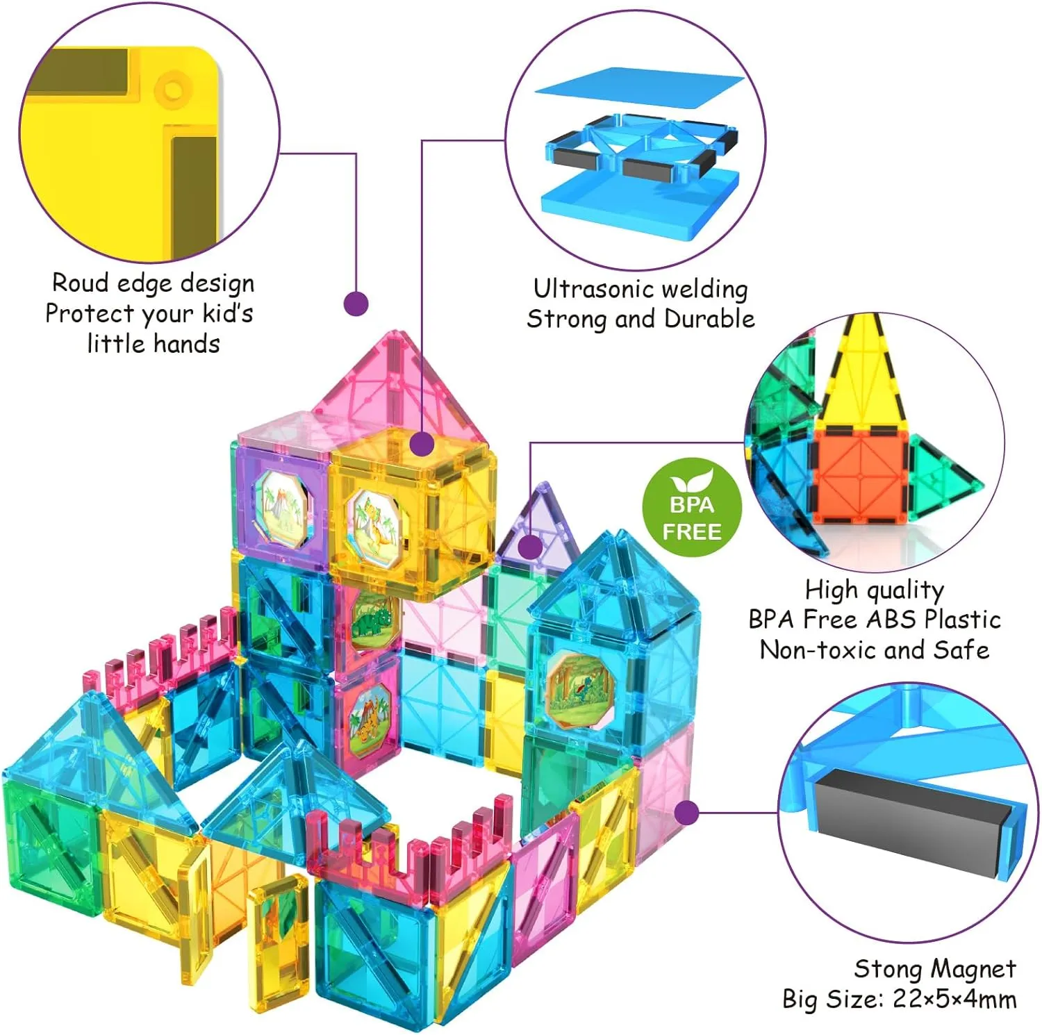 Jasonwell Magnetic Tiles Kids Magnetic Blocks Building Sets 3D Magnet Tile Building Toy Construction Educational STEM Toys Christmas Birthday Gifts for Toddlers Boys Girls 3 4 5 6 7 8 9 10   Year Old