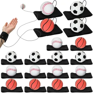 Jerify 18 Pcs Wrist Return Ball on a String Includes Basketball Baseball and Football Sports Rubber Rebound Wristband Ball for Exercise Play Party Favor