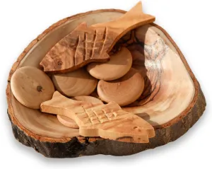 Jesus Miracle Loaves and Fish - Bible Game & Craft Kit- Handmade Christian Kids Activity - Olive Wood Decor from Bethlehem - Sunday School & Religious Learning and playing Set