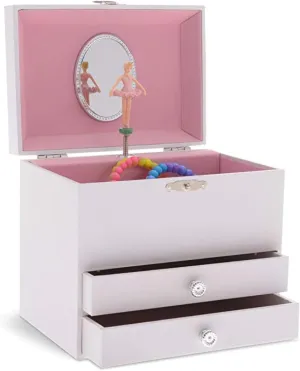 Jewelkeeper Personalize-Your-Own White Musical Ballerina Jewelry Box with 2 Pullout Drawers, You are My Sunshine Tune