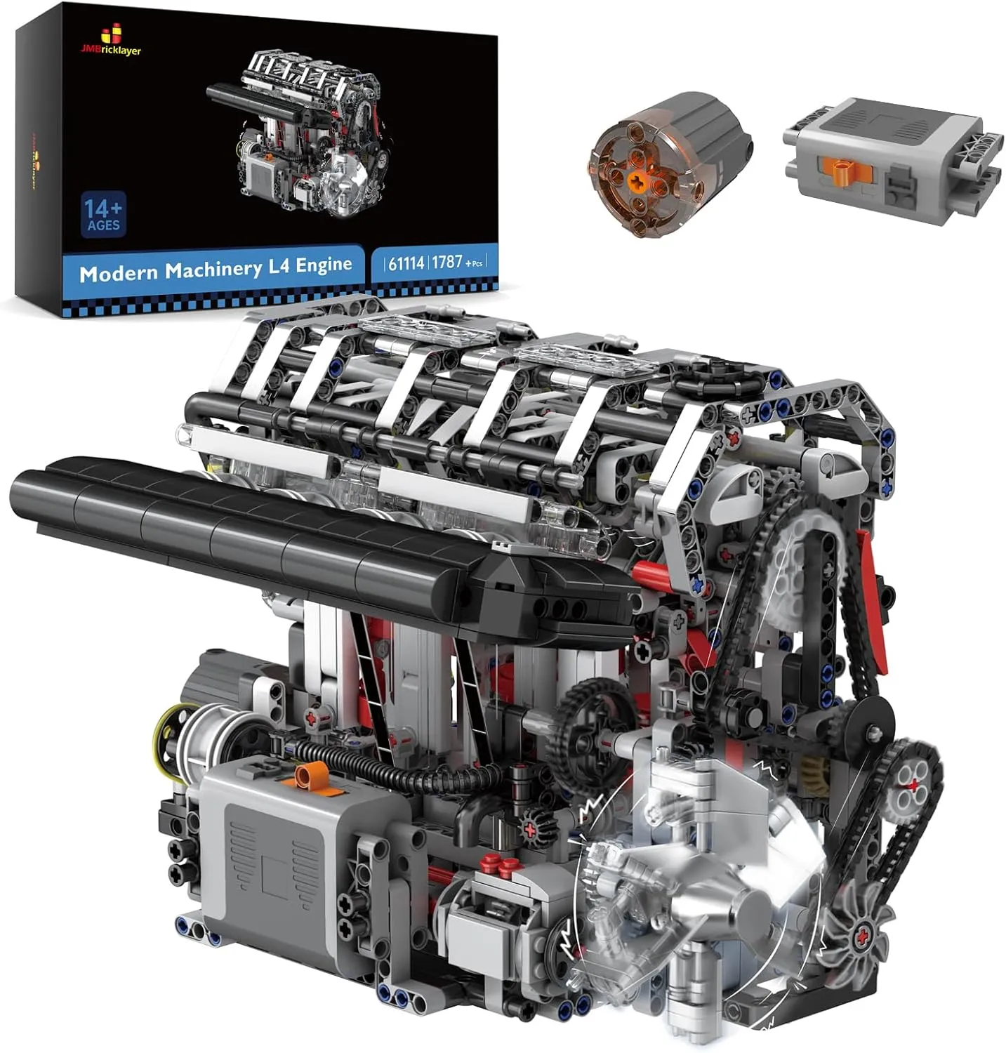 JMBricklayer L4 Engine Building Sets for Adults, Electric Technic Engine Kits with Motor, STEM Scale Model Engine Building Toys for Boys, Ideal Gifts for Father's Day, Men, Kids Aged 9,10,11 (1787PCS)